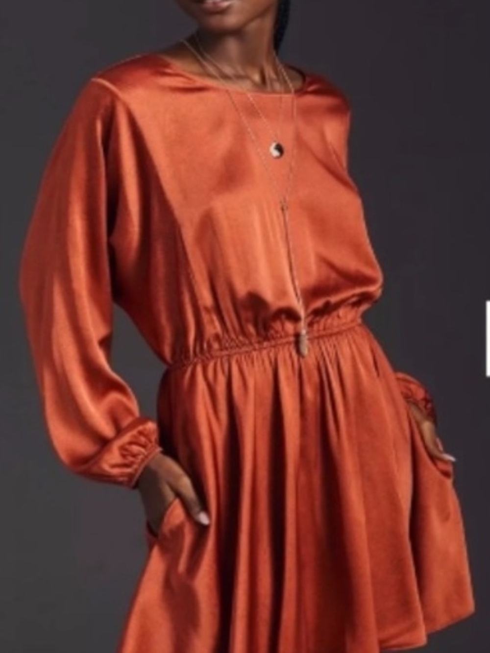Anthropologie- Long-Sleeve Elastic Waist Mini Dress